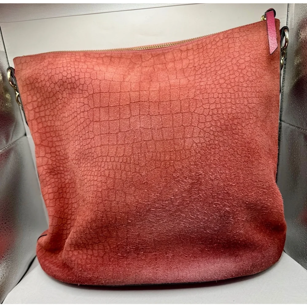 Kate Spade New Year Arianna Larchmont Ave Pink Suede Exotic Bucket‎ Bag